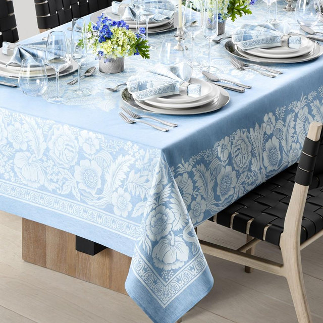 Vintage Floral Jacquard Tablecloth, 70 X 126", Blue