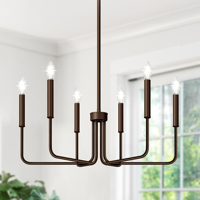 6-Light Farmhouse Chandelier for Dining Room Lighting Fixtures Hanging, Oil-Rubbed Bronze Dining Light Fixtures Industrial Chandelier for Bedroom, Foyer, Hall, Kitchen, Living Room and Entryway