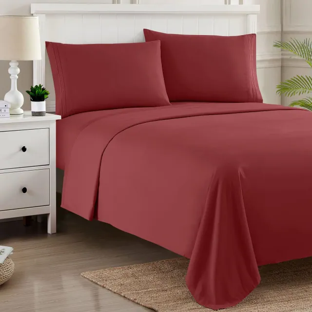4 Piece Sheet Set, Ultra Soft 1800 Series Collection - Full, Burgundy