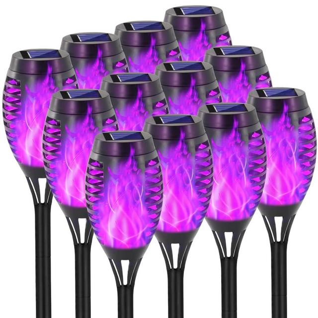 EOYIZW Solar Lights Outdoor, Halloween Decorations Purple Solar Tiki Torches for Outside Lights, 12 Pack Solar Torch Light with Flickering Flame Landscape Outdoor Lights for Yard Patio Garden