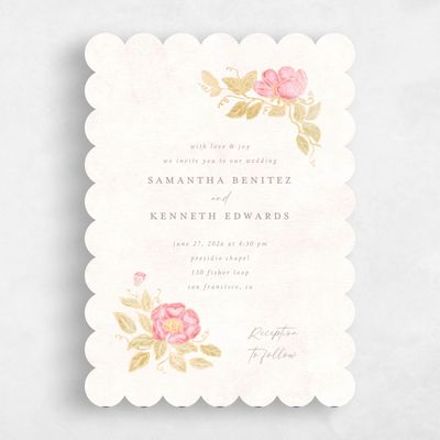 Pink Scalloped Wedding Invitation - Muriano Portrait