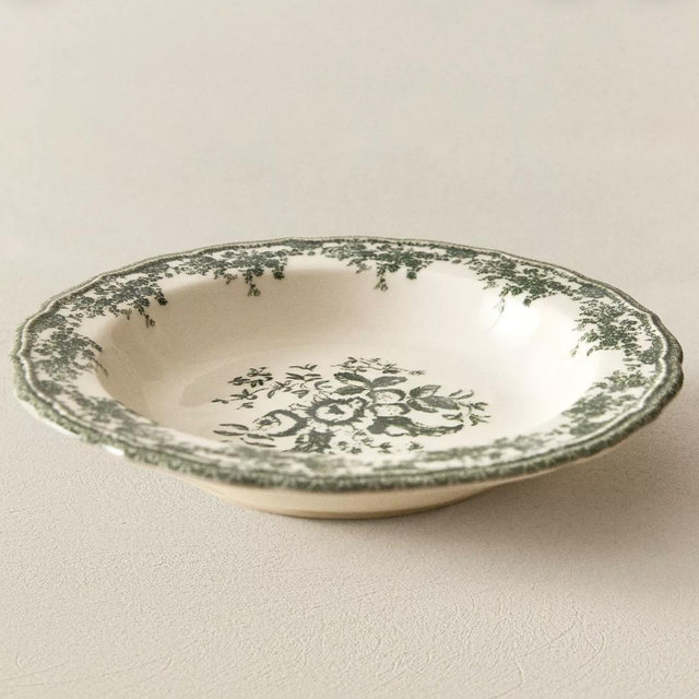 FLORAL EARTHENWARE SOUP PLATE OLIVE