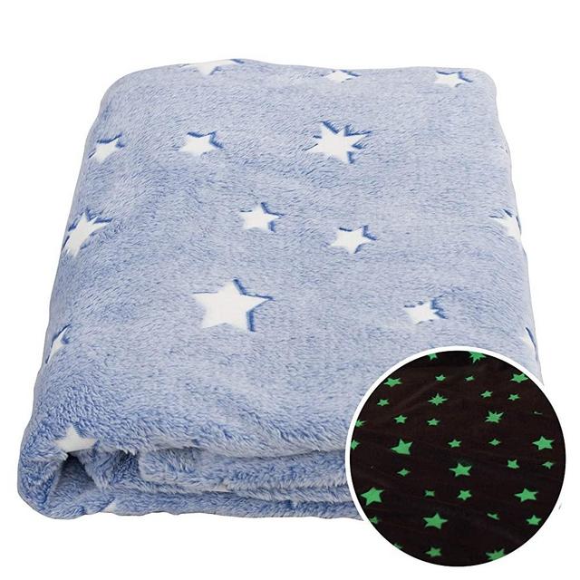 SOCHOW Glow in The Dark Throw Blanket 60 x 80 Inches, Stars Pattern Flannel Fleece Blanket, All Seasons Blue Blanket for Kids