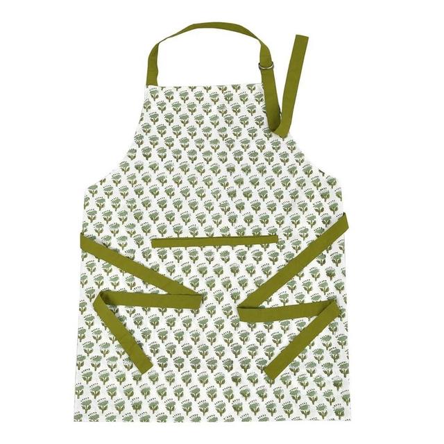 CPC Cotton Floral Kitchen Apron for women with Pocket and Adjustable Neck Ties. Apron for Women Men Chef-Hand Block Printed
