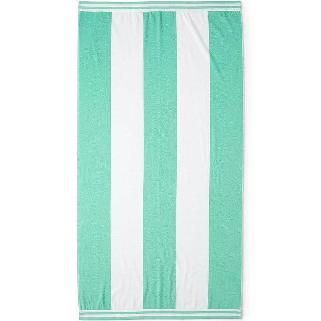 Lands' End Rugby Stripe Light Jade White Stripe Bath- Beach Towel