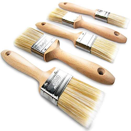 Luigi's Wooden Paint Brushes for Walls | 5X Synthetic Bristle Paint Brushes for Painting Walls, Furniture, and More | Large House Paint Brush Set for Walls | Gloss, Stain, and Latex Paintbrush Pack