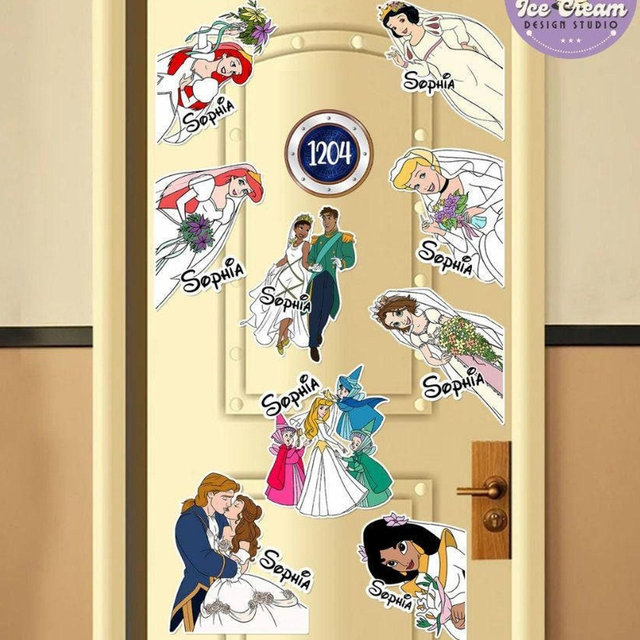 Personalized Disney Princess Prince Bride Groom Wedding Cruise Magnet, Wife Husband Anniversary Cruise Ship Stateroom Door, Couple Trip 2025