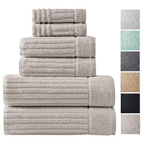 Classic Turkish Towels 6 Piece Heavy Duty Fast Drying Bath Sets Made with 100% Turkish Cotton - Includes 2 Fingertip Towels