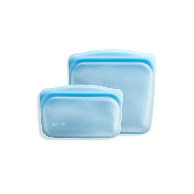 Stasher Premium Silicone Reusable Food Storage Bags, 2-Pack, Blue, Multi-Use Food Storage Bags, Lunch Bag, Travel Containers, BPA Free, Leak-free, Dishwasher-Safe, Eco-friendly