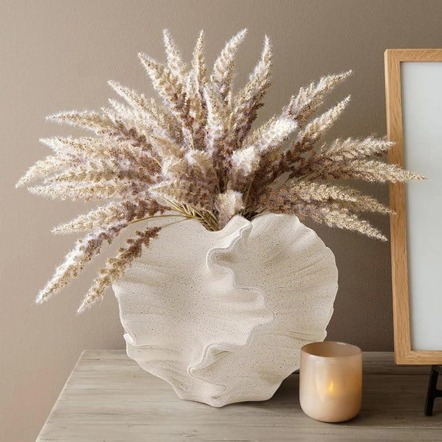 White Ceramic Vase for Modern Home Decor, Ceramic Coral Flower Vase for Nordic Art Pampas Grass,Boho Decor Donut Centerpiece Vases for Coffee Table Office Bookshelf Living Room Decor (White +Big)