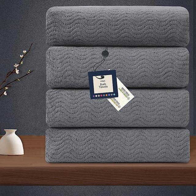 4 Piece Bath Towel Oversized Bath Sheet 35"x70" Grey Bathroom Towel Extra Large Bath Towel Set Highly Absorbent Quick Dry Premium Towel for Bathroom Spa Gym Hotel 600GSM Shower Towel for Daily Use