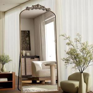 Dewfig Arched Full Length Mirror, 71"x32" Full Body Mirrors with Carved, Floor Mirror for HomeDecor, Standing/Halling Large Wall Mirror for Bedroom, Living Room, Cloakroom, Bronze, Retro Style