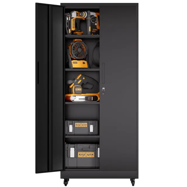 VIYET 71"H Rolling Garage Storage Cabinet,Heavy-Duty Metal Lockable Cabinet w/ 4 Adjustable Shelves