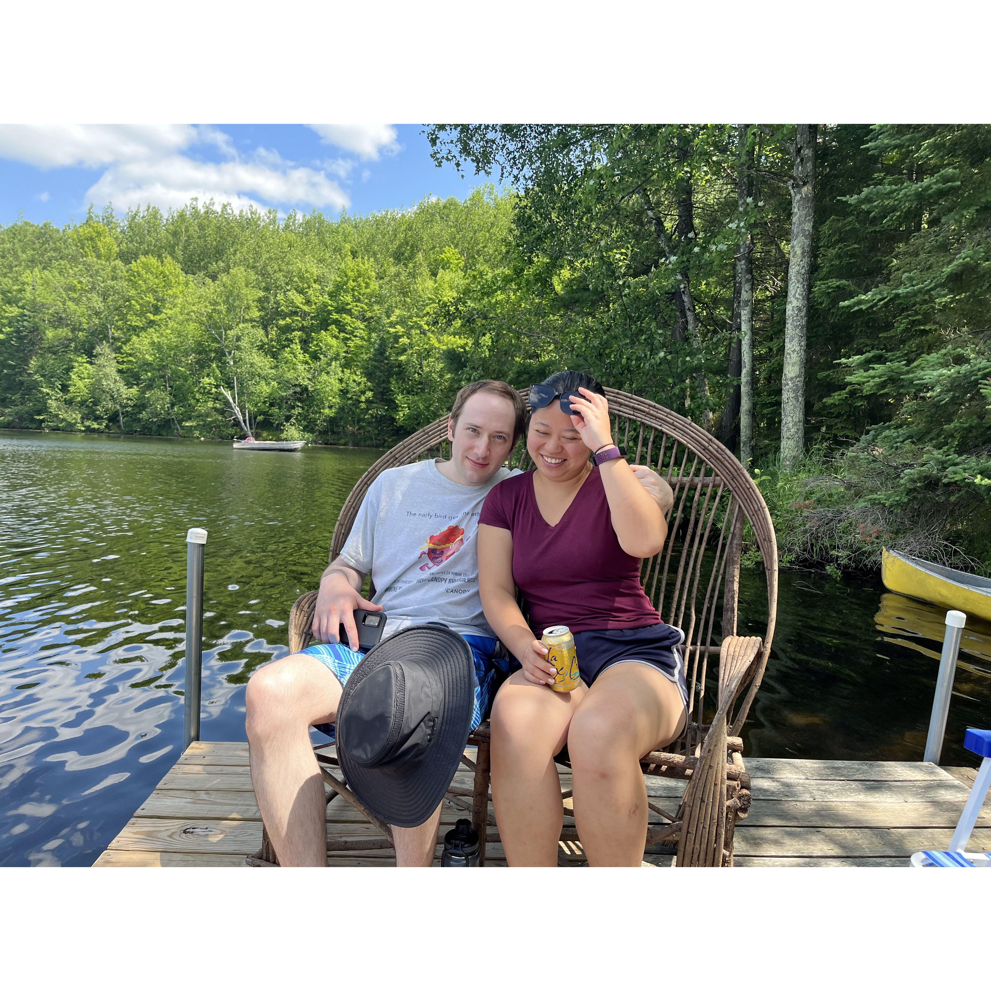Relaxing on the pier at Jim's family's cabin