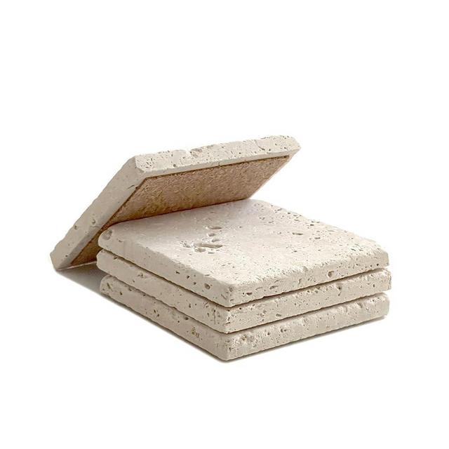 Beige 4'' X 4'' Travertine Stone Coaster Each Piece Unique Natural Stone Drink Spills Coasters Tumbled Stone Set of 4 / Home Decor/Wedding Gift