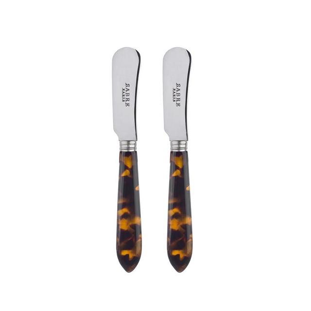 Sabre Paris - Set of 2 Spreader Knives 5.5 inches - Tortue Collection - Perfect for Butter, Tapenades, Spreads - Stainless Steel & Acrylic - Dishwasher Safe - Scaled Effect