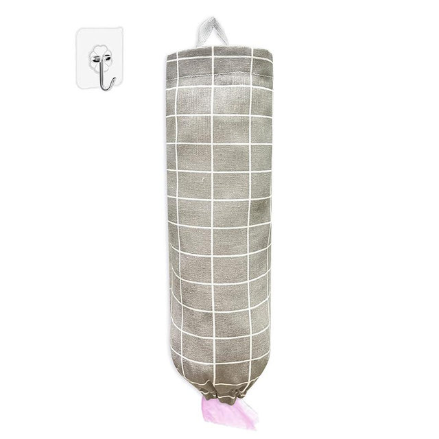 Plastic Bag Holder，Reusable Grocery Bag Holder，Wall Mount Plastic Bag Organizer Shopping Bags Carrier，Washable Large Grocery Bag Storage Dispenser ​for Home Kitchen Travelling Decor, 1 Pack，Plaid Grey