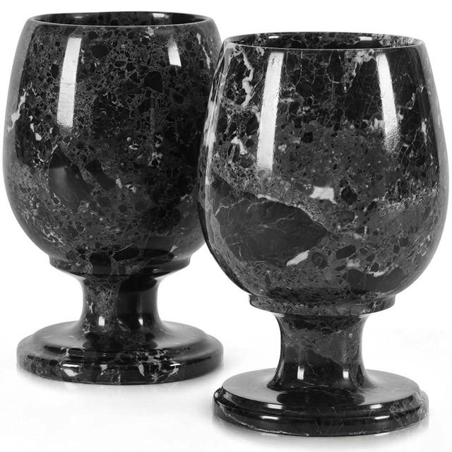 Radicaln Marble Wine Glasses Set of 2 Handmade Black 5" Inch Drinking Glasses For Dining Table Decor, Ideal Red and White Wine Glassware For Home Bar