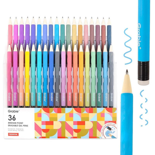 Grabie Erasable Gel Pens, Medium Point 0.7 mm Erasable Pens, Make Mistakes Disappear for Drawing Writing Planner, Pack of 36 Assorted Colors