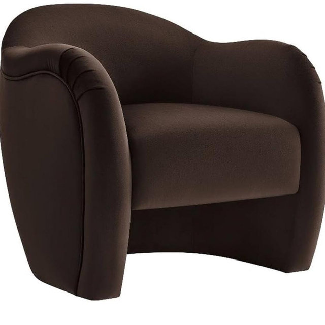 Modway Compose Barrel Chair with Performance Velvet Fabric in Chocolate Brown – Upholstered Accent Armchair with Curved Backrest – Cozy Lounge Chair for Reading – Round Comfy Single Sofa Club Chair