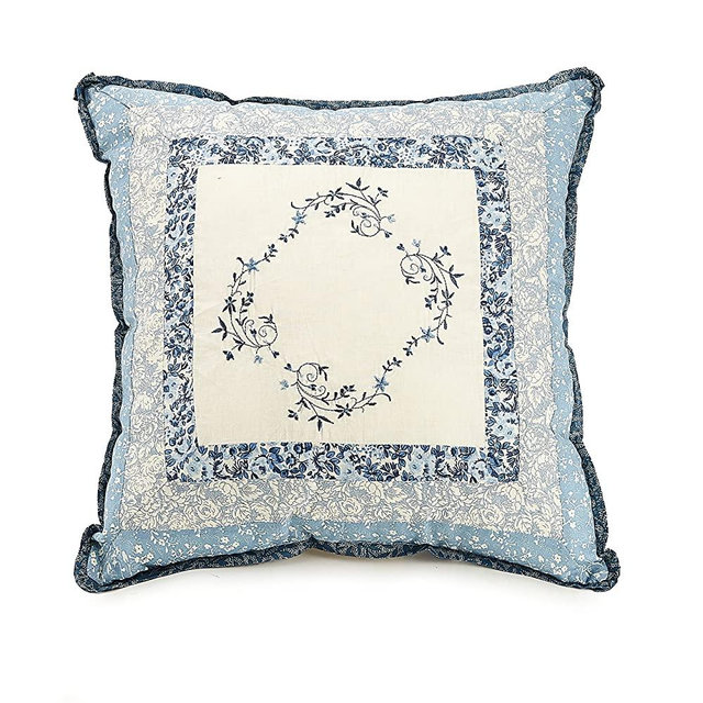 Modern Heirloom Collection Charlotte Square Embroidered Decorative Pillow 16x16'' Bedspread, Blue