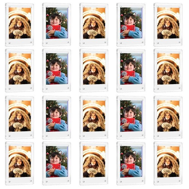 JUOIFIP 20 Pack Acrylic Polaroid Refrigerator Magnet Picture Frames, Clear Mini Frames for Instant Photos, 2.36 x 3.54 Inch Magnetic Instax Frame for Refrigerator Display