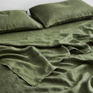 Olive Stripe 100% French Flax Linen King Sheet Set