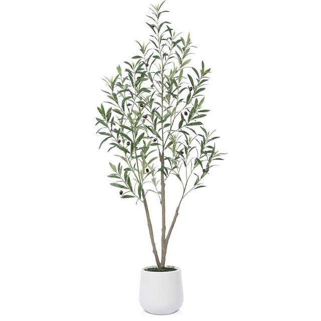 Artificial Olive Tree,5FT Fake Tree in White Imitation Ceramic Planter with Lifelike Moss,Faux Olive Silk Tree for Indoor Entryway Modern Decor Home Office Porch Balcony Shopping malls
