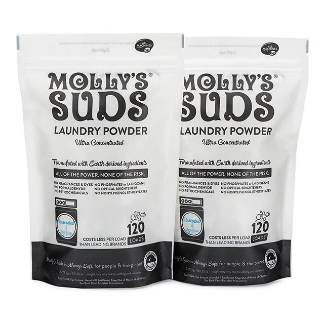 Molly's Suds Unscented Laundry Detergent Powder | Natural Laundry Detergent for Sensitive Skin | Earth-Derived Ingredients, Stain Fighting | 2 Pack (240 Loads Total)