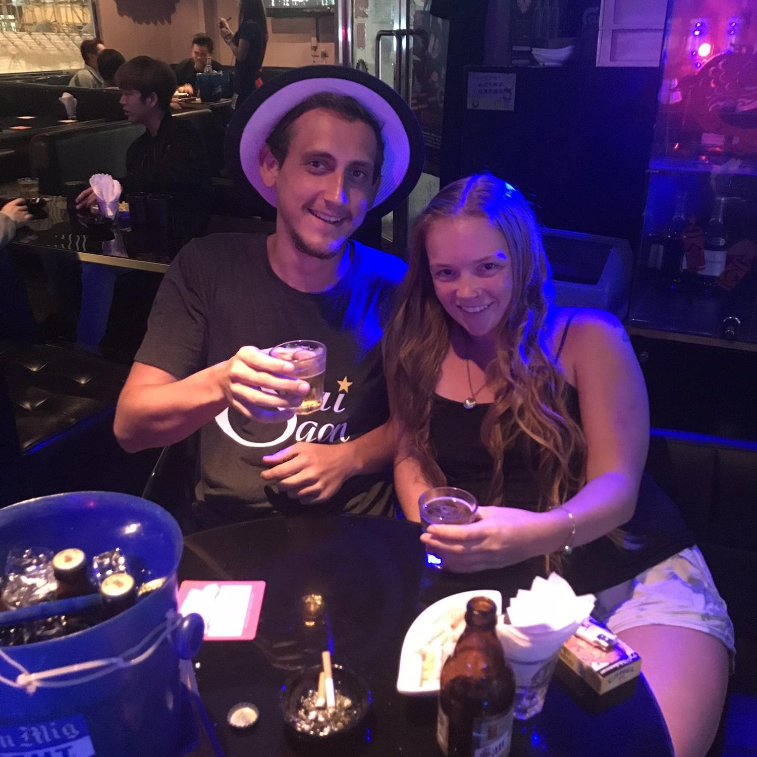 Having a drink at a bar in Hong Kong