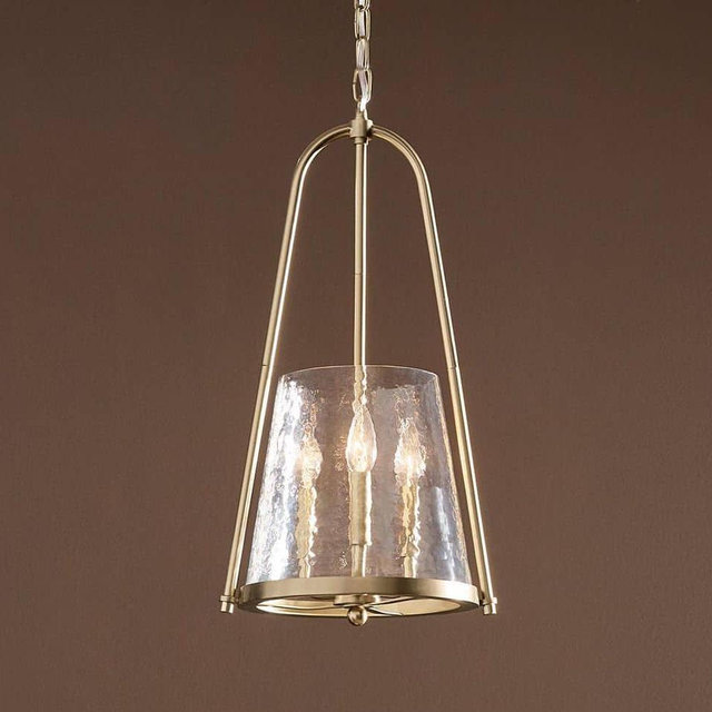 Nerine 3-Light Foyer Pendant with Hammered Glass in Champagne Bronze