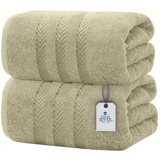 DAN RIVER Pack of 2 Bath Sheet 35x70 Inches, Extra Large Bath Towels, Luxury Quick Dry Cotton Towels - Beige