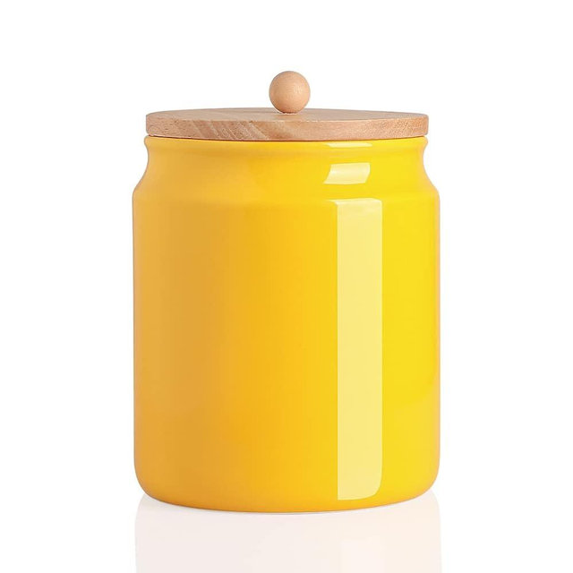 Sweejar Ceramic Kitchen Canisters, 58 FLOZ Porcelain Food Storage Jar with Airtight Seal Wooden Lid, Home Container Serving for Coffee Beans, Tea-leave, Sugar, Salt and More, Tool Bucket (Yellow)