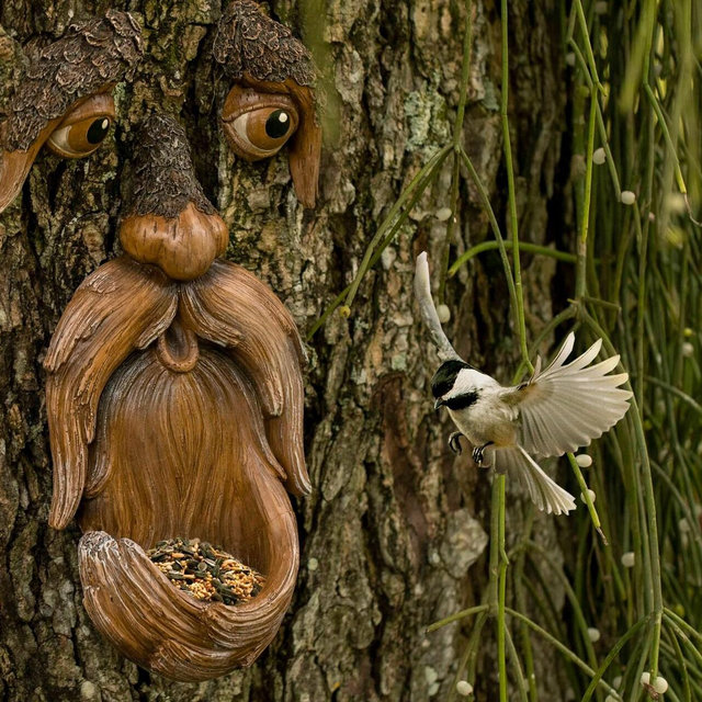 Tree Faces Garden Decor –Tree Hugger Bird Feeder– Yard Art– gift for dad- tree decorations outdoor- Garden Sculpture- Magical face for tree