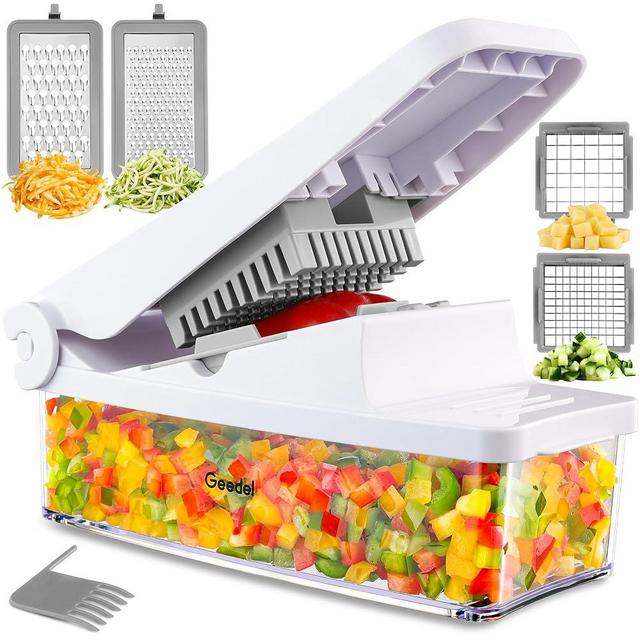 Geedel Vegetable Chopper, Onion Chopper Pro Food Chopper, Kitchen Vegetable Slicer Dicer Cutter Grater, Veggie Chopper with container for Salad Onion Potato Carrot (4 in 1, White)