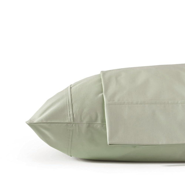 Linen Home 100% Cotton Percale Pillowcases Queen Size, Sage, 2 Pieces of Pillow Case, Crisp and Cool Strong Bed Linen, 20 inches X 30 inches