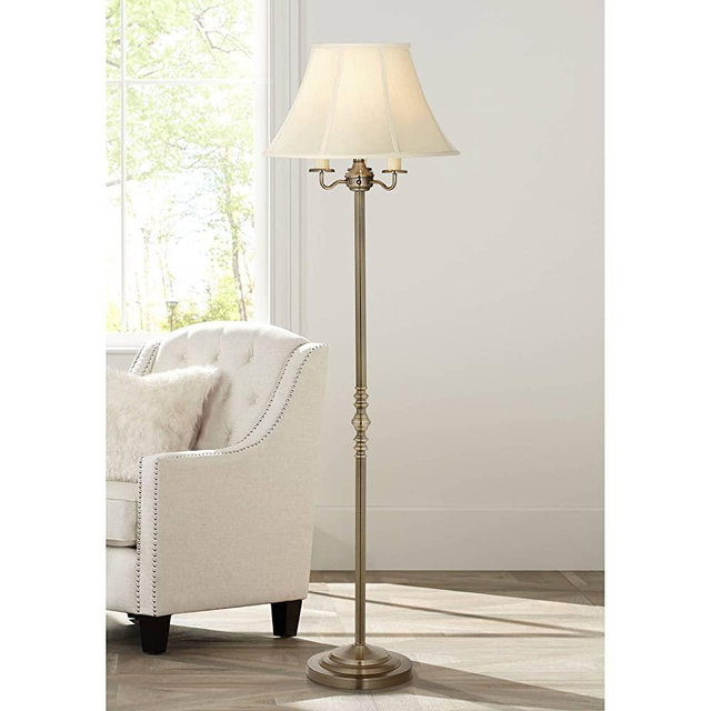 Montebello Traditional Floor Lamp Antique Brass Shabby Chic Off White Bell Shade Candelabra for Living Room Reading Bedroom Office - Regency Hill
