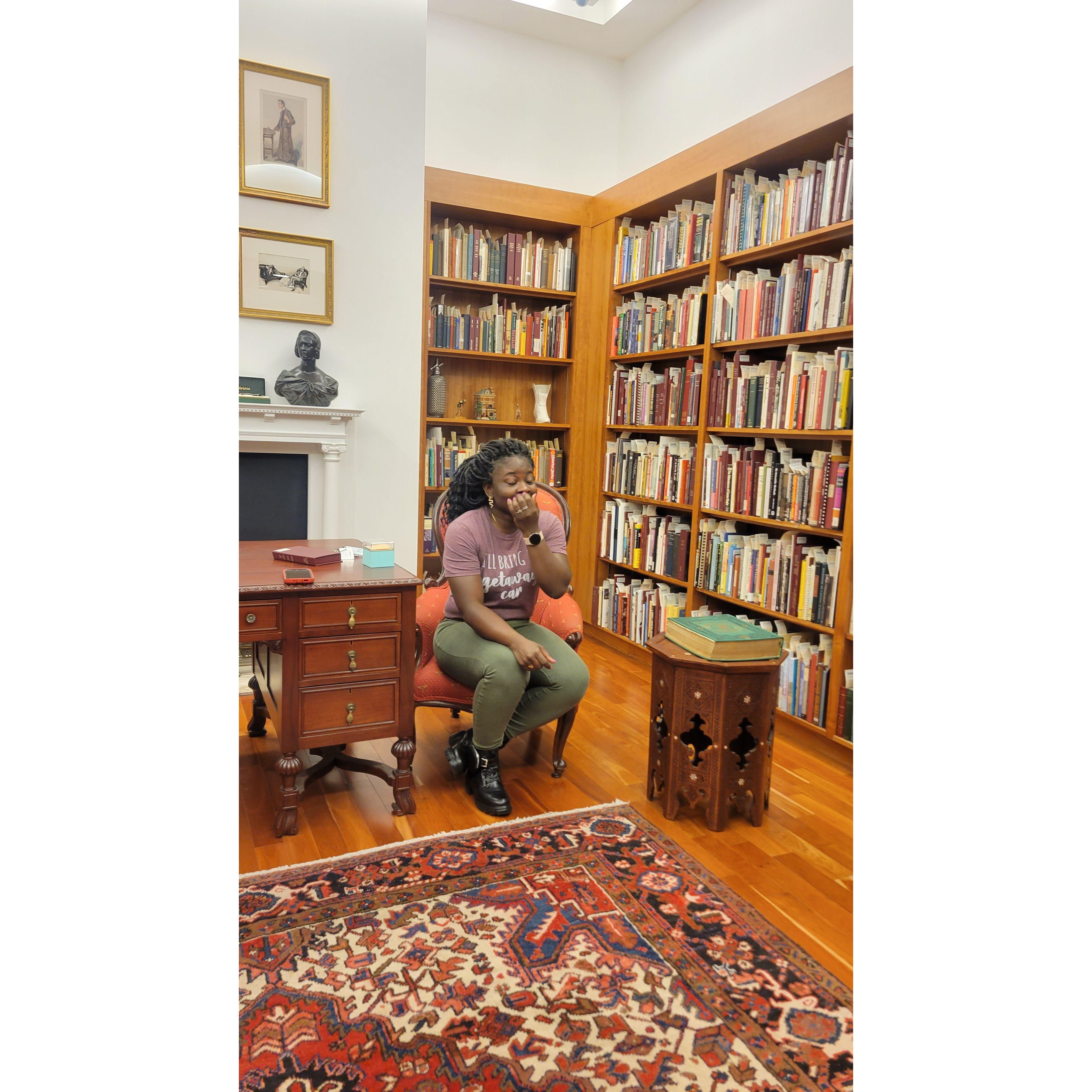 This photo was taken by Thierry, after he asked me to marry him. The Arthur Conan Doyle Room in The Toronto Reference Library, Toronto, CA. November 2023
