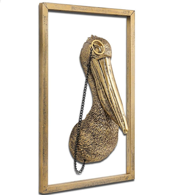 Vintage Gold Resin Animal Heads Wall Decor(Pelican,Gift Metal Frame)- Exquisite Wall Hanging Sculptures for Living Room, Bedroom, Office - Handmade Home Art Decor