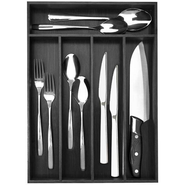 Conflech Silverware Organizer Black Bamboo Utensil Organizer Black Kitchen Drawer Organizer Silverware Holder Cutlery Organizer in Drawer Flatware Organizer