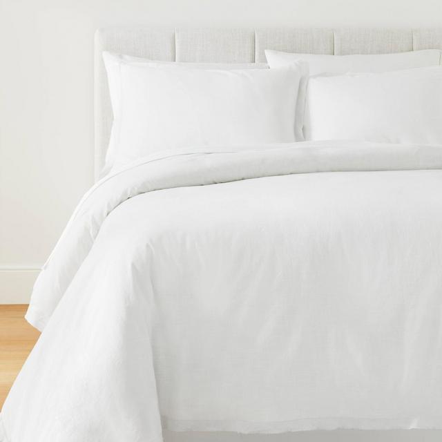 Full/Queen Raw Edge Hemstitch Cotton Slub Duvet & Sham Set White - Threshold™ designed with Studio McGee