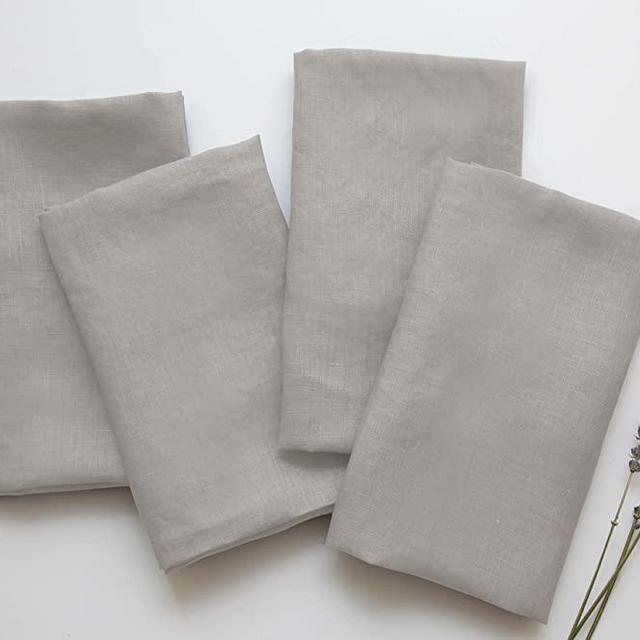 Amavi 100% European Linen Napkin Prewashed Light Grey 20 x 20 Inch – Dinner Napkins Set of 4