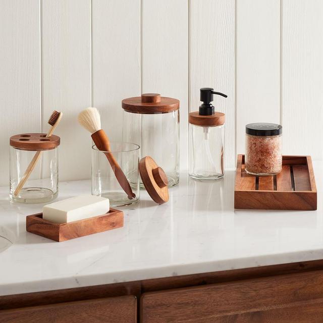Clover Wood and Glass Bath Accessories Set, Set of 6