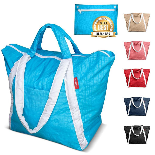 Bodysurf Beach Bags Waterproof Sandproof - Packable Foldable Nylon Zipper Tote Bag for Travel Lightweight, Pool, Boat, Cruise