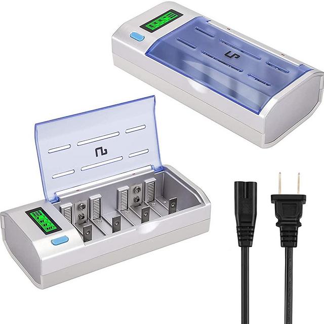 Universal Battery Charger for AA AAA C D 9V Ni-MH Ni-CD Rechargeable Batteries, LP Multi-Functional Upgraded Smart Fast LCD Display Charger with Discharge Function, AC Adapter Included