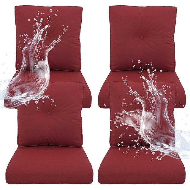 Artfurniz Outdoor Chair Cushions 4 Sets - 22 * 24" Patio Furniture Cushions with Removable Cover, 28D High Density Sponge Filling Outdoor Patio Cushions for Chairs, Rocker, Sofa and Loveseat - Red