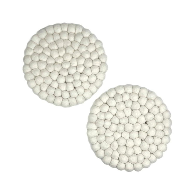Humble Hilo Handmade Felt Trivet, 7.9 inches, Set of 2 (White)