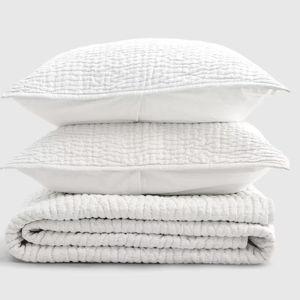 European Linen Cotton Stitch Quilt Set in White
