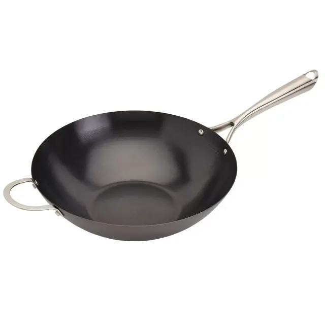 Infuse 14" Open Wok with Stainless Steel Handle: Carbon Steel Nonstick Pan, Gas & Induction Compatible Cookware