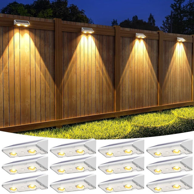 APONUO Solar Fence Lights, IP64 Waterproof, Fence Lights Solar Powered 9 Lighting Color Modes RGB Color Glow LED, Fences Solar Light Outdoor for Backyard, Yard, Wall, Deck, Patio, 12 Pack, White